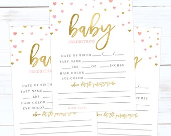 Modern Pink Baby Prediction Game, Baby Advice Cards, Baby Shower Prediction Cards, Baby Gender Prediction, Baby Shower Predictions & Advice