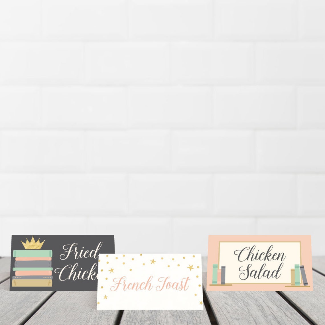 Book Theme Baby Shower Food Tent Cards Template Food Tent Etsy
