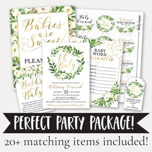 Greenery Wreath Baby Shower Complete Package Templates, Baby Shower Ideas Greenery Wreath, Printable Baby Shower Games Greenery Wreath
