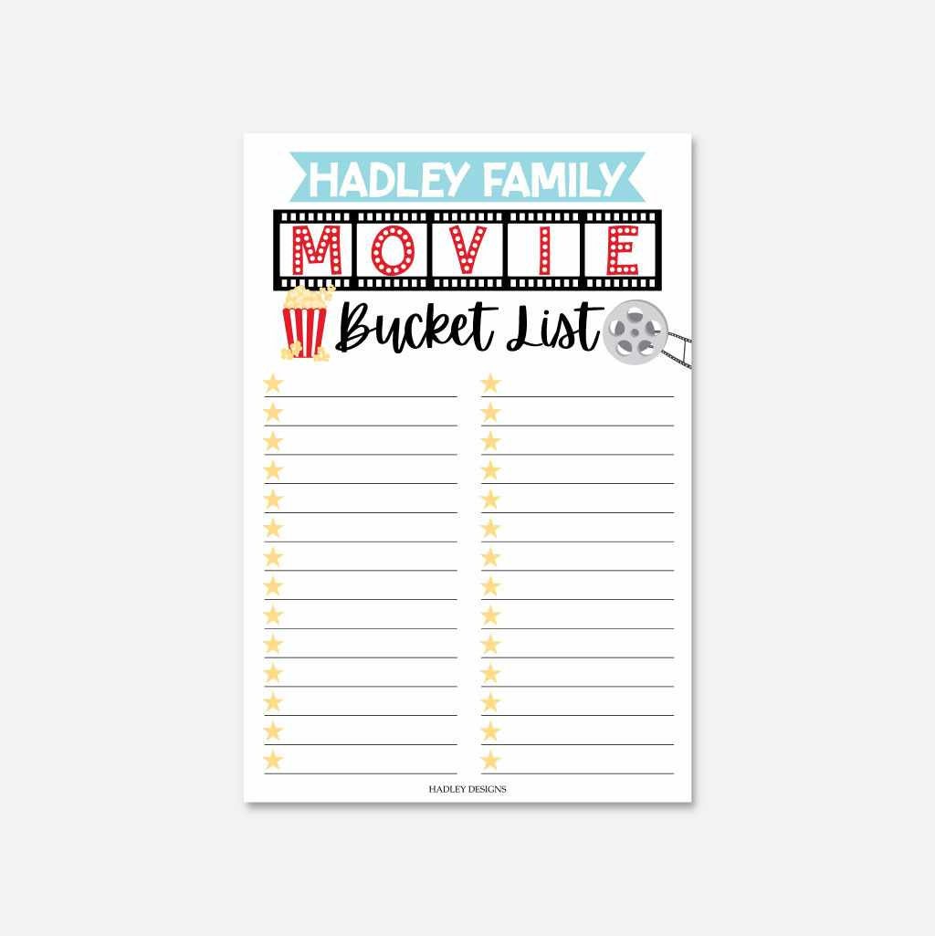 Movie Night Bucket List Template Printable Movie Bucket Etsy