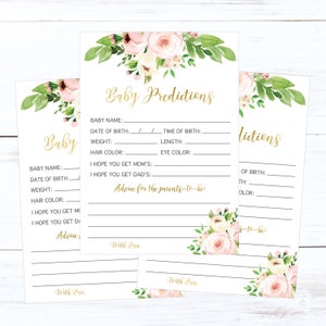 Cartes de prédiction de bébé floral rose, prédictions de bébé, prédictions de bébé et carte de conseils, prédictions de bébé imprimables prédictions et conseils de bébé