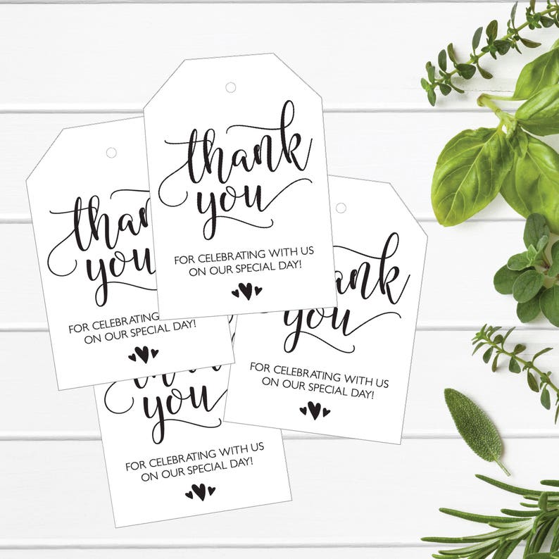 Printable Wedding Thank You Tags, Rustic Elegant Wedding Favor Bag Tags, Simple Calligraphy Thank You Gift Tag, DIY Instant PDF Download image 1