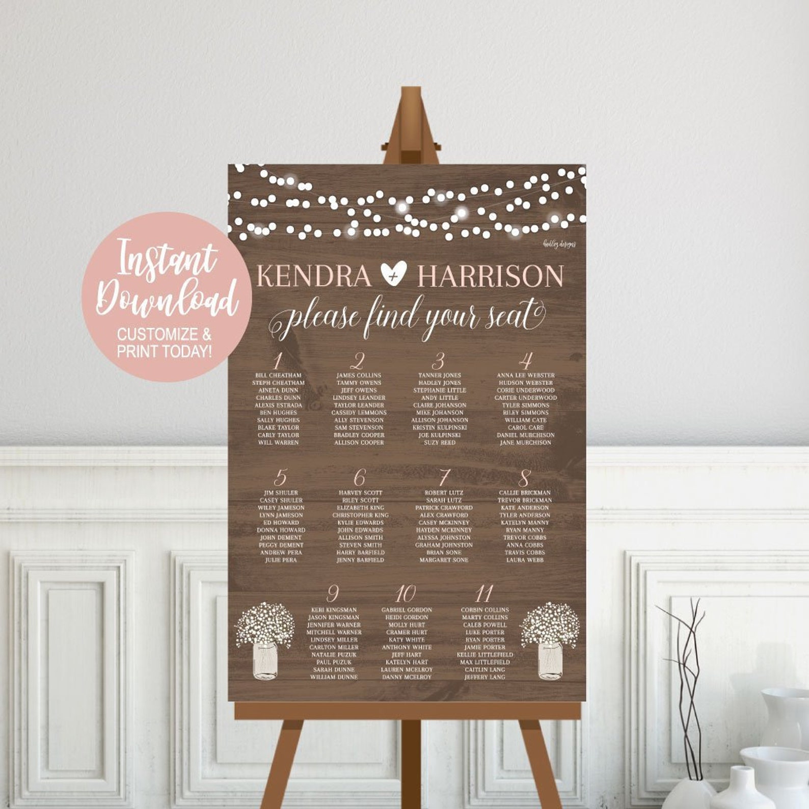 Seating Chart Wedding Printable, Wedding Seating Chart Template ...