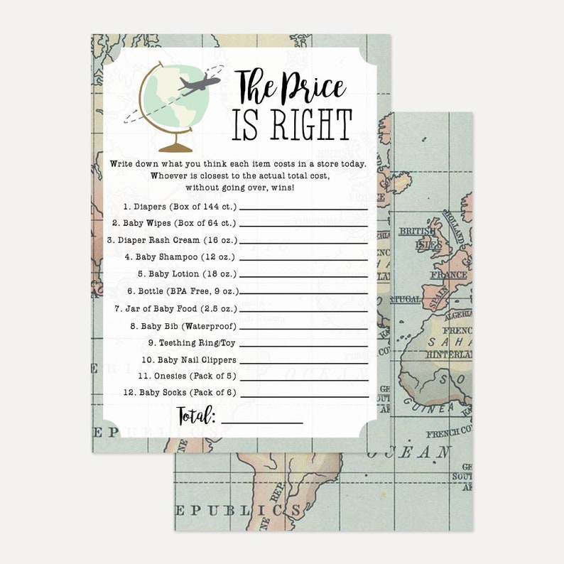 Map Global Travel Baby Shower The Price Is Right Game, Baby Shower Game Printable, The Price Is Right Girl Baby Shower, Sorting Hat 