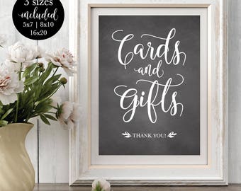 Chalkboard Printable Wedding Cards and Gifts Sign, Rustic Chalk Bridal Shower Reception Ceremony Signage, DIY Instant Download Template