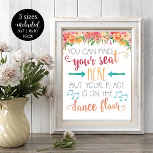 Printable Wedding Dance Floor Sign, Reception Guest Dancing Sign, Seating Map Find Your Seat Party Signage, DIY Instant Download Template