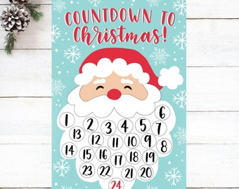 Santa Christmas Countdown Printable, Xmas Advent Calendar Wall Hanging Decor, Advent Beard with Cotton Balls For Kids Sign Decoration PDF