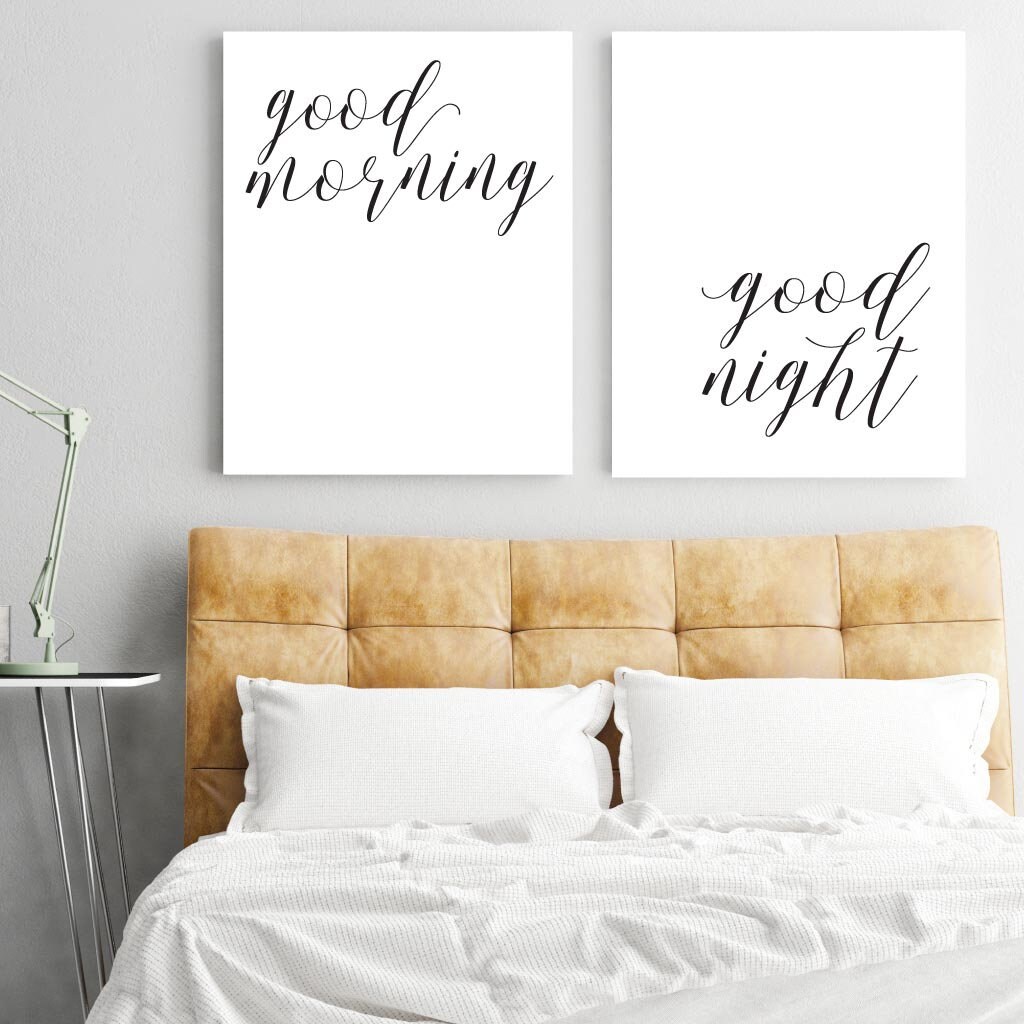Good Morning Good Night Wall Art Bedroom Wall Decor Over the Etsy