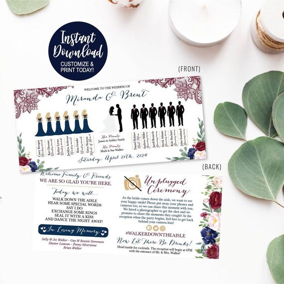 Wedding Program Template Download Wedding Program Thank You Etsy