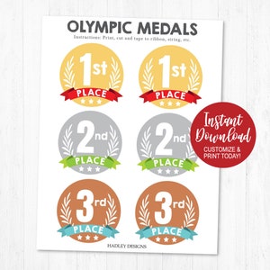 Printable Olympic Medal Templates, Gold Silver Bronze Medallions, First ...
