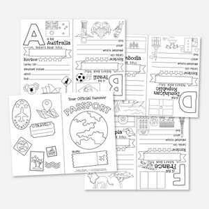 Pasaporte del alfabeto imprimible, páginas para colorear de aprendizaje de letras, libro de actividades de viaje para niños, patrón plegable, hoja de viaje para niños PDF