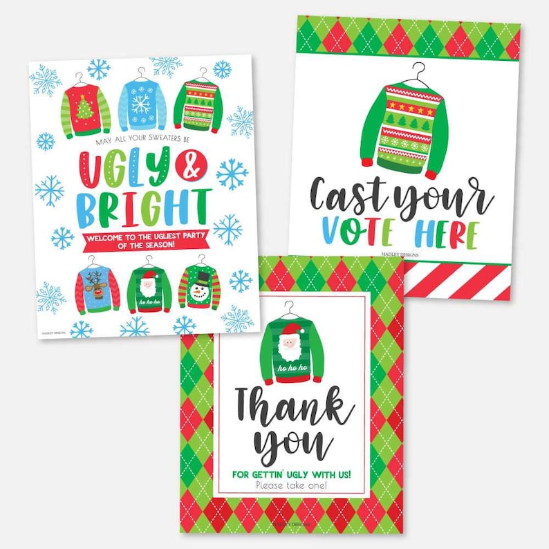 Ugly Sweater Signs Set Templates PDF Printable Christmas Sign Printable Printable Christmas Sign Personalized Instant Download