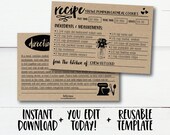 Christmas Recipes, Fancy Recipe Cards, Flowers Recipe Card, Floral Recipe Card, Download Recipe,  Holiday Recipe Set, Printable Editable PDF