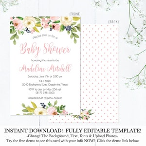 Printable Girl Baby Shower Invitation, Instant Download Baby Shower ...