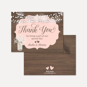 Modèle de carte de remerciement de mariage en bois rustique Babys Breath - en vrac, modèle de remerciement modifiable, carte de remerciement bricolage pour mariage, carte de remerciement