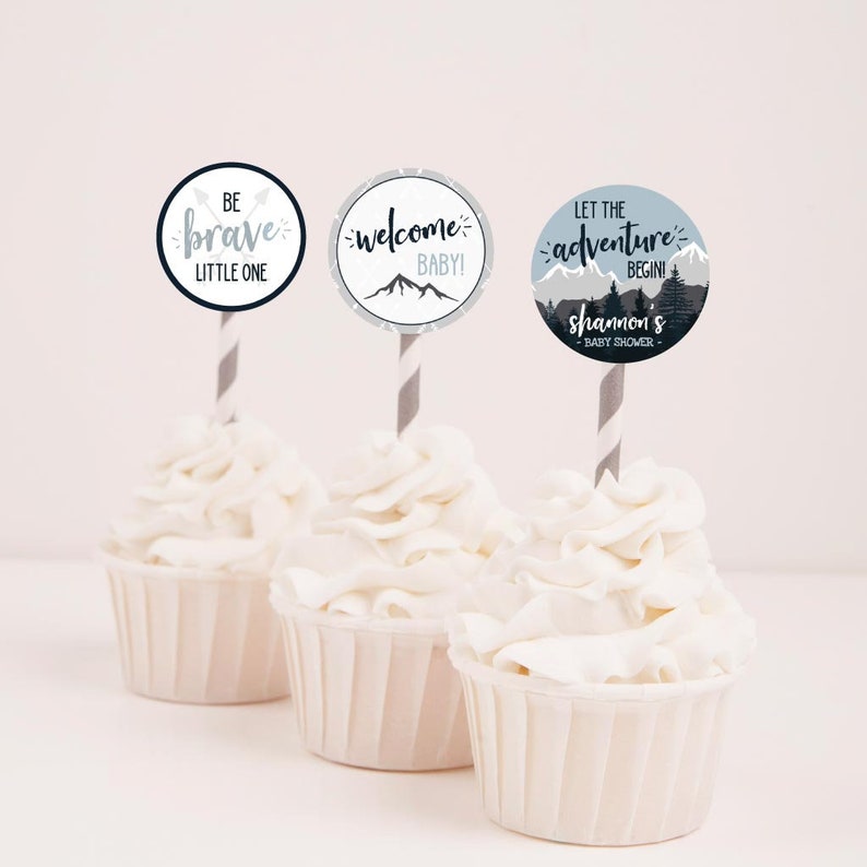 Adventure Mountain Baby Shower Cupcake Toppers Template Baby Etsy Adventure Mountain Baby Shower Cupcake Toppers Template Baby Etsy
