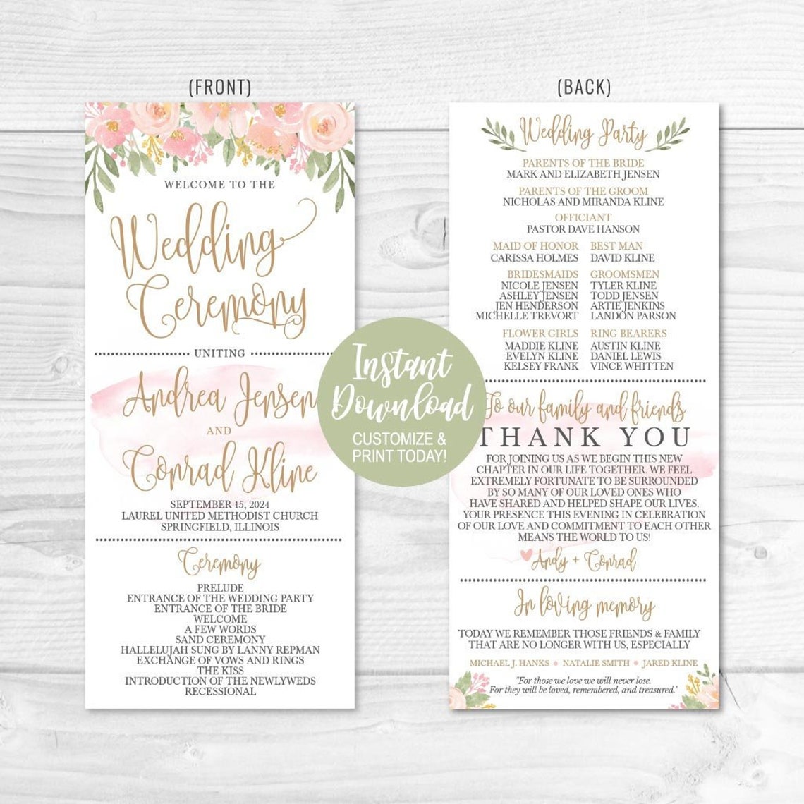 Wedding Program Thank You Template Wedding Program Ideas Etsy