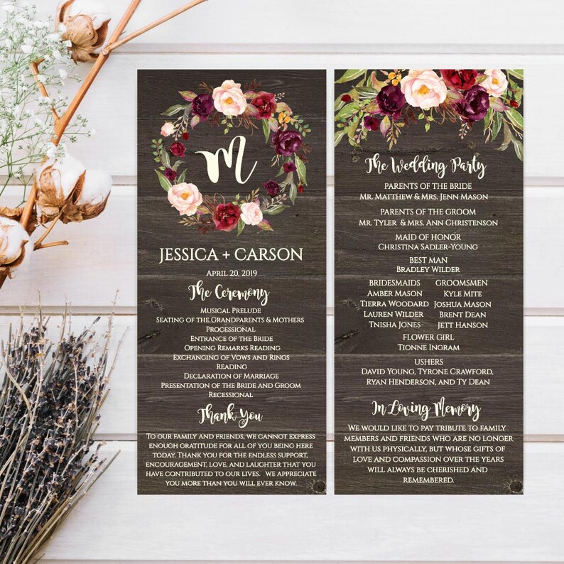 Printable Wedding Programs Download Wedding Program Downloadable Template Wedding Program Thank You Ideas Wedding Program Layout Design