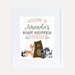 Woodland Baby Shower Welcome Sign Template - Signe de cartes de douche de bébé, décorations de douche de bébé modifiables, douche de bébé bon marché
