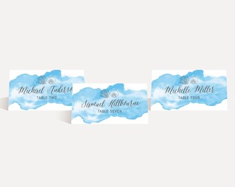 Beach Wave Wedding Place Cards Template - Place Cards Wedding Reception, Wedding Place Card Calligraphy, Printable PDF