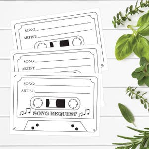 Wedding Song Request Printable Cards, Music Tape Cassette Black and White 3.5x5 Request a Song Party Cards, DIY Instant PDF Download