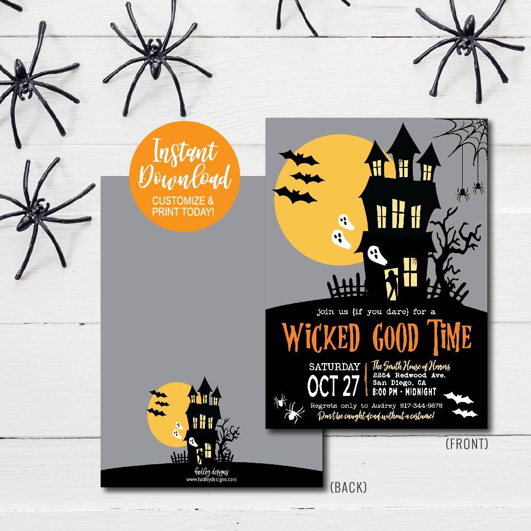 Editable Invitation Party Printable Vintage Halloween Scary | Etsy