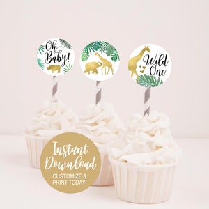 Instant Download Cupcake Topper, Editable Party Decorations, Cupcake Decorations, Cake Toppers Baby Shower, 48 Cupcake Topper, Edit Yourself