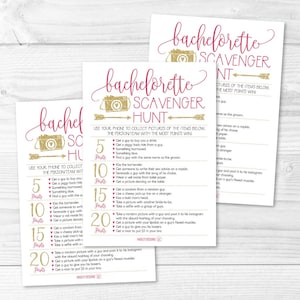 Bachelorette Scavenger Hunt Game Printable Cards, Pink and Gold Bachelorette Hen Party, Scavenger Photo Challenge, DIY Instant Download image 1