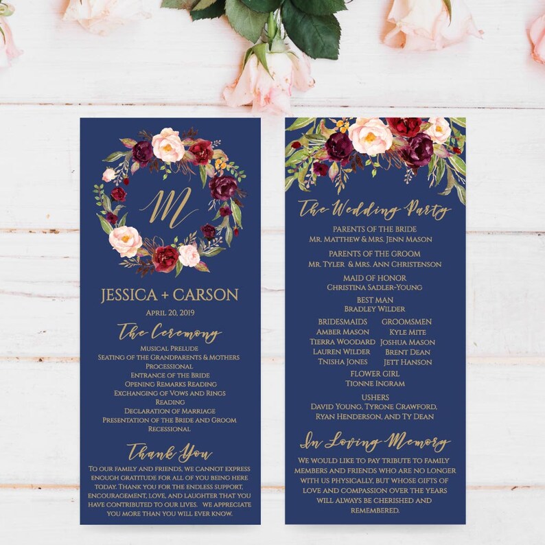 DIY Printable Wedding Programs Templates Wedding Program Etsy