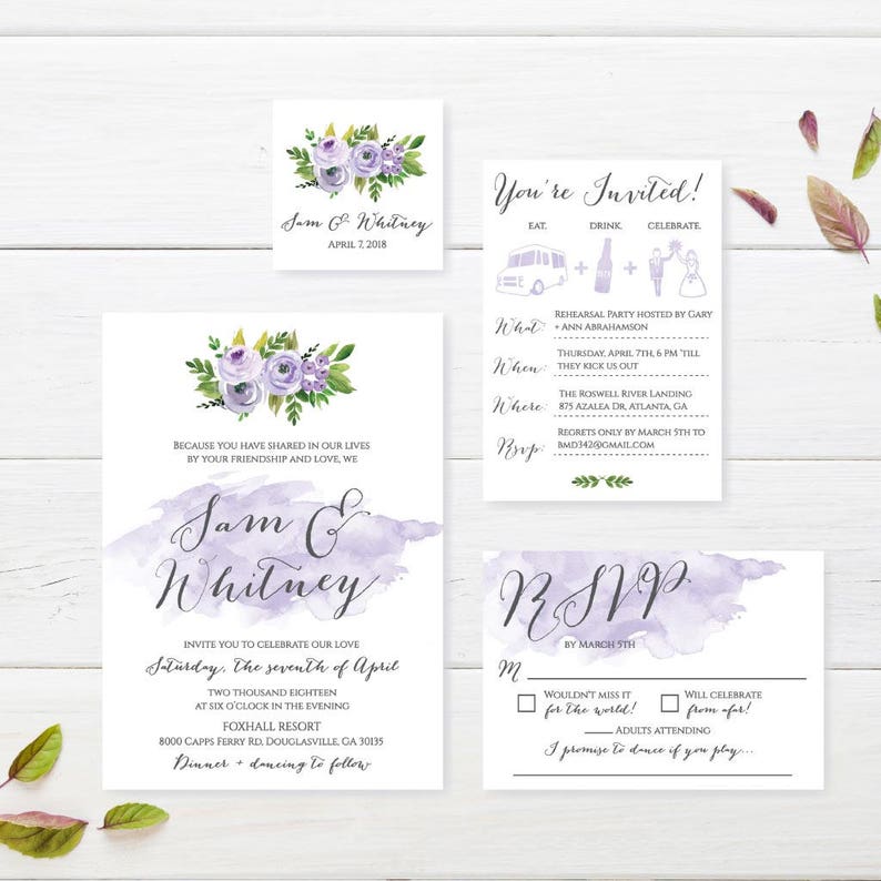 Online Wedding Invite Templates Lavender Floral Watercolor Wedding Invitation Suite Affordable Wedding Invitations Package Hadley Designs