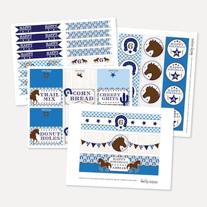 Printable Party Decor, Horse Juice Labels, Horse Cupcake Topper Template, Food Place Cards, Printable Water Bottle Labels Birthday