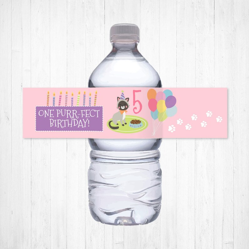 Cat Kids Party Bottle Label Template Water Bottle Wraps - Etsy