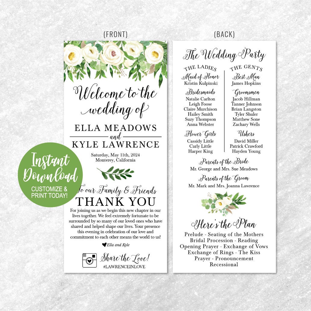 Printable Wedding Programs Download, Wedding Program Layout Design ...
