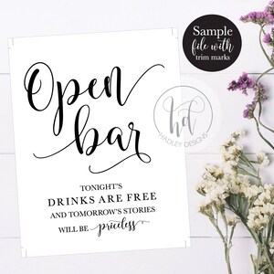 Open Bar Wedding Sign, Modern Calligraphy Alcohol Signage, Rustic Bar Reception Printable Decorations, DIY Drinks Sign, Instant Download image 3