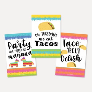 Afdrukbare Taco Bar Mini Sign-sjablonen, 3 bewerkbare Mexicaanse Buffet Sign Decor, Fiesta Verjaardag Poster Supplies, Baby Bruidsdouche Decoratie