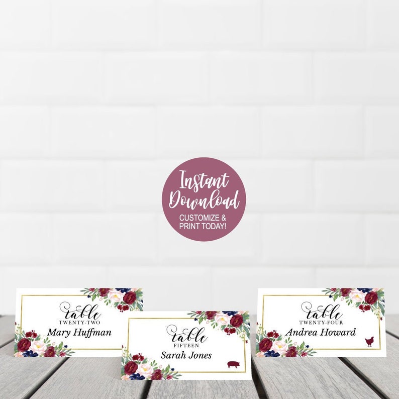 DIY Place Cards Template For Wedding Wedding Place Card Meal Choice Icon Printable Place Cards for Tables Place Cards Wedding Templates