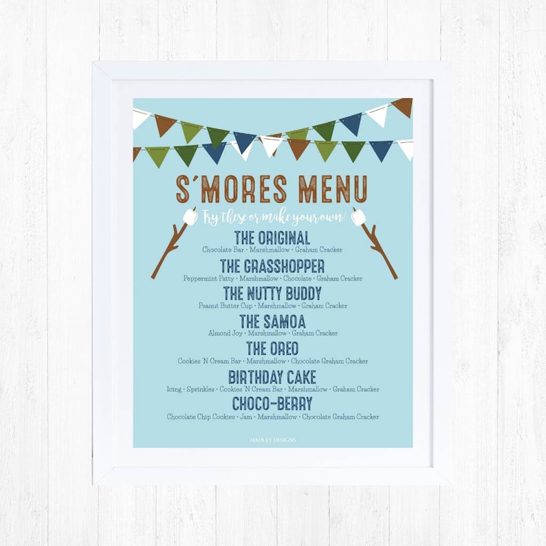 S'mores Menu Sign Printable Gourmet Smores Favor Station - Etsy
