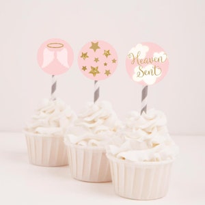 Angel Girl Baby Shower Cupcake Toppers Template - Baby Shower Cupcake Decorations, DIY Printable Cupcake Topper, Party Cupcake Topper