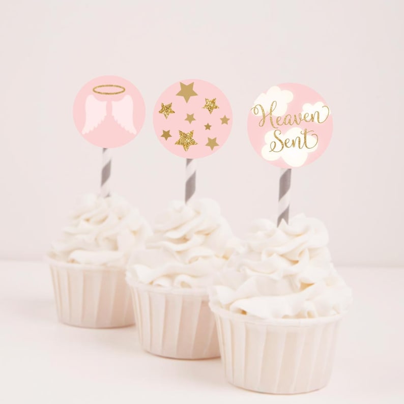 Angel Girl Baby Shower Cupcake Toppers Template Baby Shower Etsy
