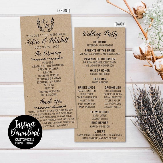 Printable Wedding Programs Download Wedding Program Layout Etsy