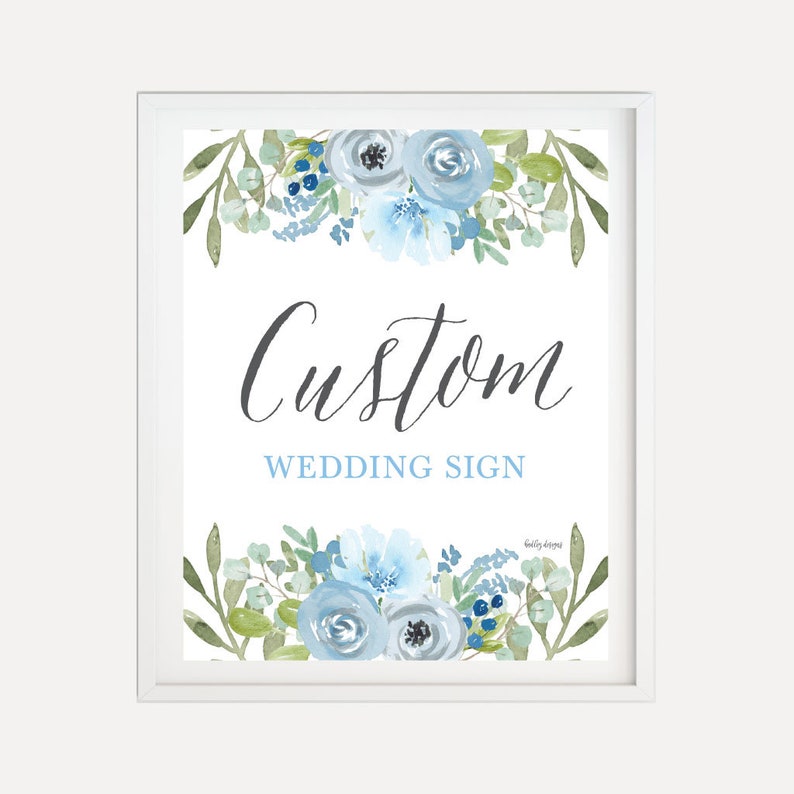 Customizable Sign Design Your Own Sign Create Your Own Wedding Reception Silver Glitter Striped Blue Floral Wedding Custom Sign Template