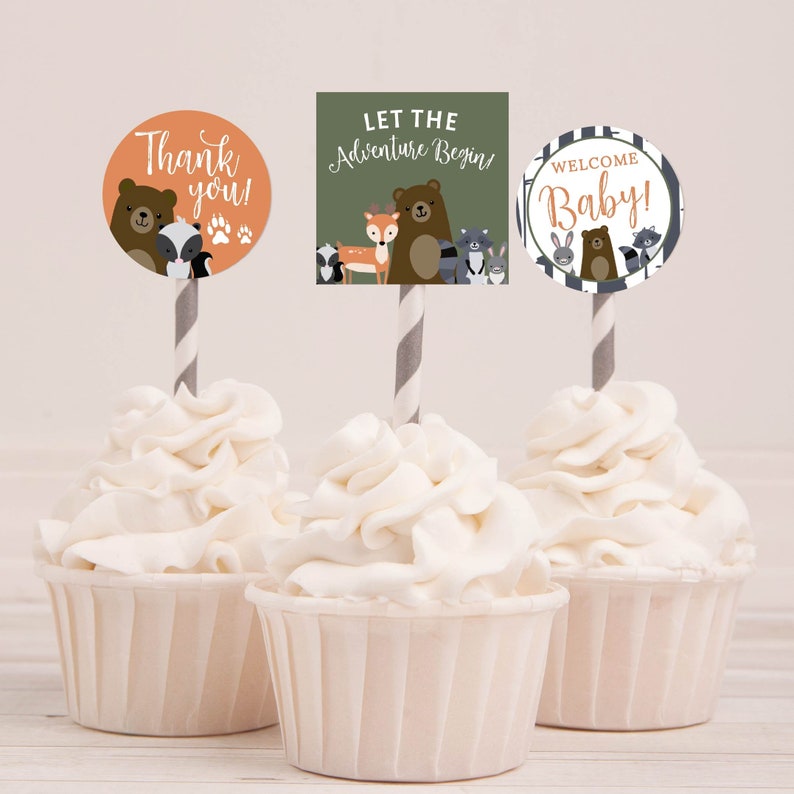 Woodland Baby Shower Cupcake Toppers Template Baby Shower Cupcake Decorations Diy Printable Cupcake Topper Party Cupcake Topper