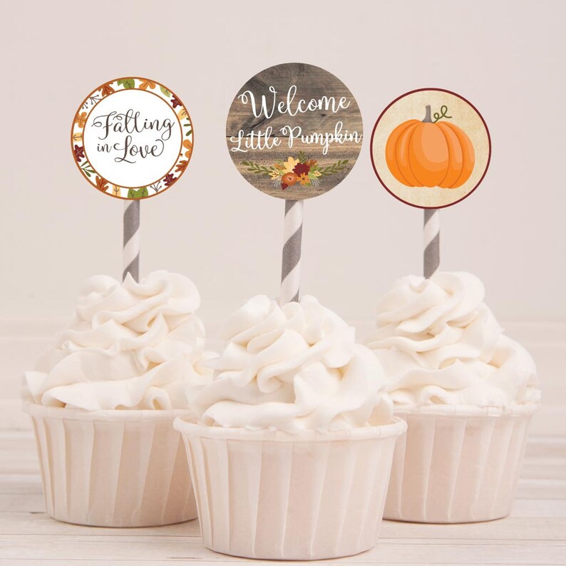 Fall Rustic Baby Shower Cupcake Toppers Template Baby Shower Etsy