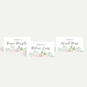 Plantilla de tarjetas de lugar de boda moderno floral rubor -Diseños Hadley, Recepción de boda de tarjetas de lugar, Caligrafía de tarjeta de lugar de boda, Imprimible