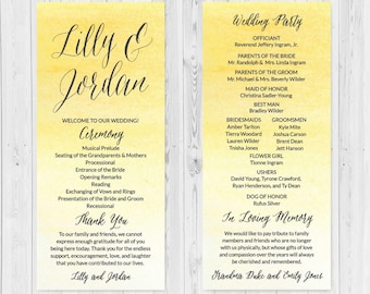 Yellow Watercolor Ombre Wedding Program, Wedding Programs Designs, Wedding Programs Instant Download, Wedding Program Format Template