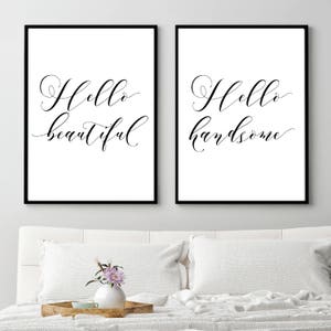 Hello Beautiful Hello Handsome Printable Sign Set, Home Decor Wall Art ...