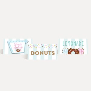 Blue Donut Diner Food Tent Cards - Food Tent Card Instant Download, Editable Buffet Cards, Printable Party Decoration, Hadley Designs
