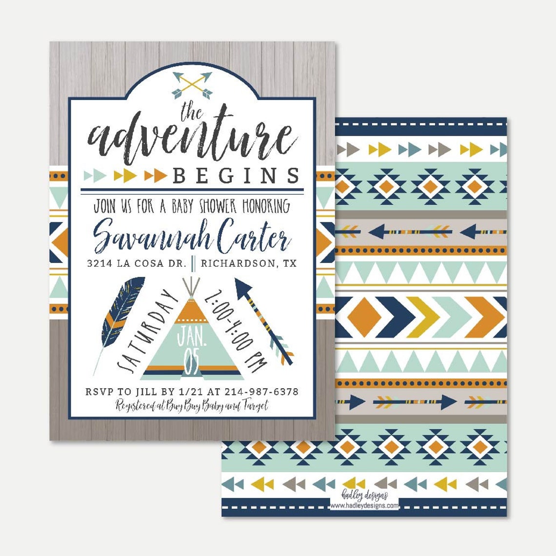Aztec Adventure Boy Baby Shower Invitation Template - Etsy