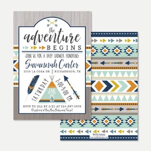 Aztec Adventure Boy Baby Shower Invitation Template - Affordable Baby Shower Invite, Editable Invitations, Editable PDF, Hadley Designs