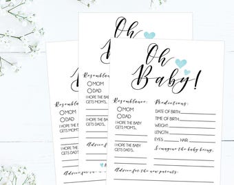 Baby Boy Prediction Card, Baby Shower Games To Play At Party, Printable Baby Shower Game Ideas, Baby Predictions and Advice to Mother to Be